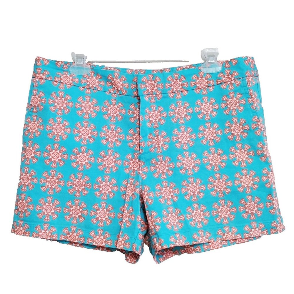 Sigrid Olsen Womens Chino Short Size 6 Blue Cotton Geometric Print Mid Rise